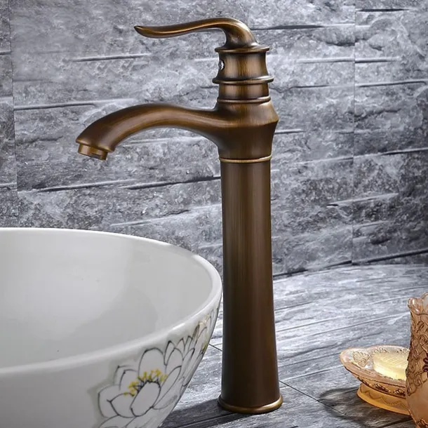 Brass Bathroom Sink Faucet,Waterfall Antique Brass Widespread Water Flow Single Handle One Hole Bath Taps with Hot and Cold Switch