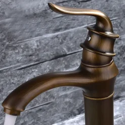 Brass Bathroom Sink Faucet,Waterfall Antique Brass Widespread Water Flow Single Handle One Hole Bath Taps with Hot and Cold Switch