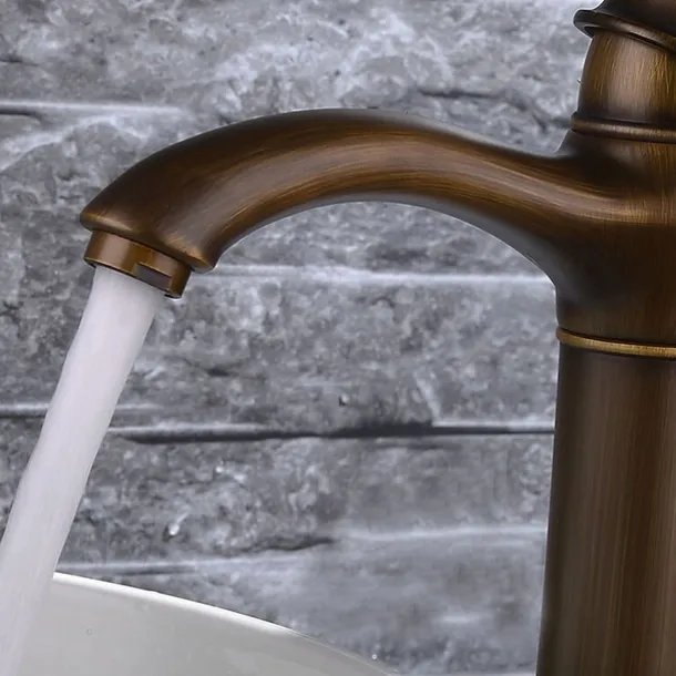 Brass Bathroom Sink Faucet,Waterfall Antique Brass Widespread Water Flow Single Handle One Hole Bath Taps with Hot and Cold Switch