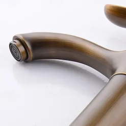 Brass Bathroom Sink Faucet,Waterfall Antique Brass Widespread Water Flow Single Handle One Hole Bath Taps with Hot and Cold Switch