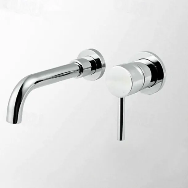 Brass Bathroom Sink Faucet,Silvery Wall Mount Chrome Single Handle Two Holes Bath Taps with Hot and Cold Switch