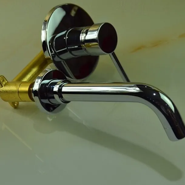 Brass Bathroom Sink Faucet,Silvery Wall Mount Chrome Single Handle Two Holes Bath Taps with Hot and Cold Switch