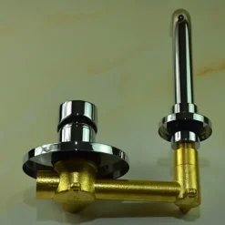 Brass Bathroom Sink Faucet,Silvery Wall Mount Chrome Single Handle Two Holes Bath Taps with Hot and Cold Switch