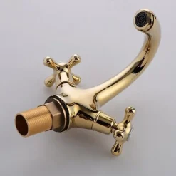 Brass Bathroom Sink Faucet,Centerset Ti-PVD Centerset Two Handles One Hole Bath Taps with Cold and Hot Switch