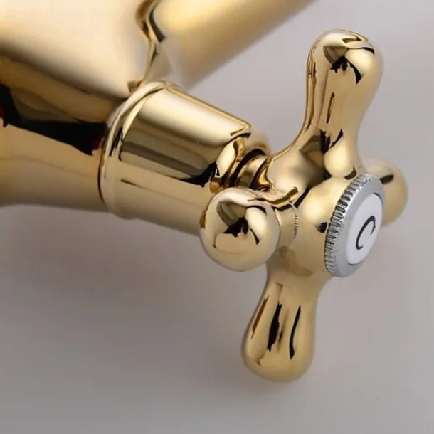 Brass Bathroom Sink Faucet,Centerset Ti-PVD Centerset Two Handles One Hole Bath Taps with Cold and Hot Switch