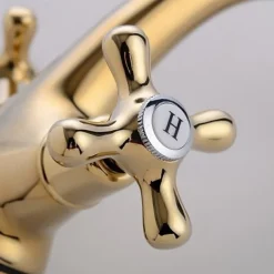 Brass Bathroom Sink Faucet,Centerset Ti-PVD Centerset Two Handles One Hole Bath Taps with Cold and Hot Switch