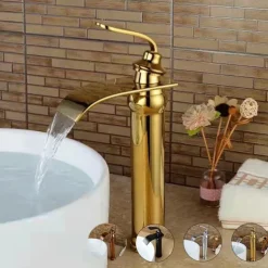Brass Bathroom Sink Faucet,Waterfall Rose Gold Centerset Single Handle One Hole Bath Taps with Hot and Cold Water