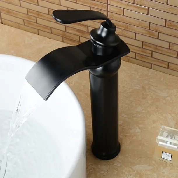 Brass Bathroom Sink Faucet,Waterfall Rose Gold Centerset Single Handle One Hole Bath Taps with Hot and Cold Water