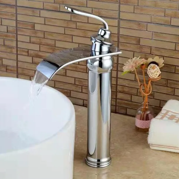 Brass Bathroom Sink Faucet,Waterfall Rose Gold Centerset Single Handle One Hole Bath Taps with Hot and Cold Water