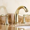 Brass Bathroom Sink Faucet,Widespread Two Handles Three Holes Bathroom Faucet with Valve and Hot/Cold Switch