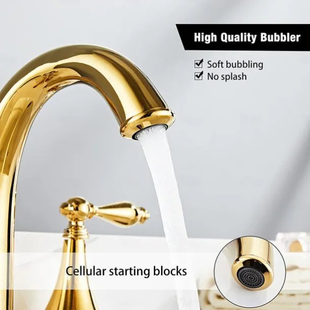Brass Bathroom Sink Faucet,Widespread Two Handles Three Holes Bathroom Faucet with Valve and Hot/Cold Switch
