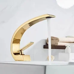 Brass Bathroom Sink Mixer Faucet, Silvery Single Handle One Hole Basin Taps Chrome Finish Bathroom Faucet with Hot and Cold Water