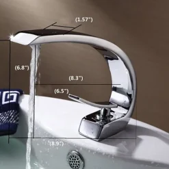 Brass Bathroom Sink Mixer Faucet, Silvery Single Handle One Hole Basin Taps Chrome Finish Bathroom Faucet with Hot and Cold Water