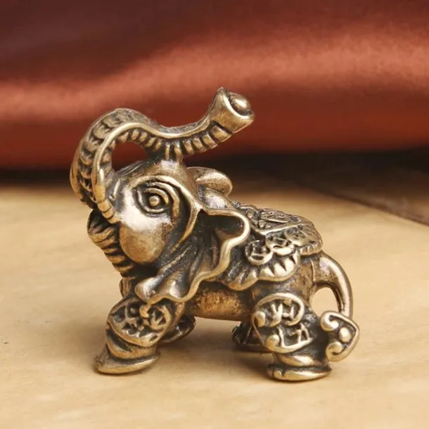 Brass Elephant Couple Desktop Figurine, Distressed Table Deoration Finish, Unique Home Decor And Gift For Friends