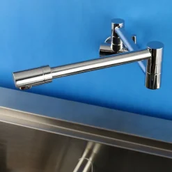Brass Kitchen Faucet,Silvery Wall Mounted Rotatable Foldable Single Handle One Hole Bath Taps with Cold Water Only