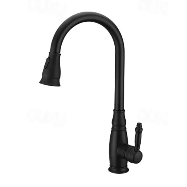 Brass Kitchen Faucet,Single Handle One Hole Oil-rubbed Bronze Pull-out Spray Widespread Tall High Arc Vessel Antique Kitchen Taps with Hot and Cold Switch