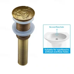 Brass Pop Up Sink Drain Stopper with Overflow Bathroom Faucet Vessel Vanity Sink Drainer