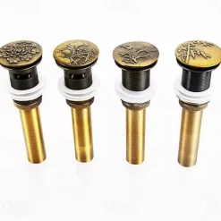 Brass Pop Up Sink Drain Stopper with Overflow Bathroom Faucet Vessel Vanity Sink Drainer Antique Brass