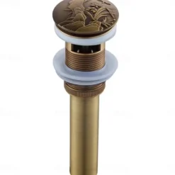 Brass Pop Up Sink Drain Stopper with Overflow Bathroom Faucet Vessel Vanity Sink Drainer Antique Brass
