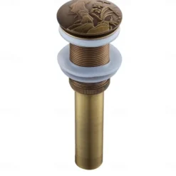 Brass Pop Up Sink Drain Stopper with Overflow Bathroom Faucet Vessel Vanity Sink Drainer Antique Brass