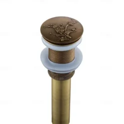Brass Pop Up Sink Drain Stopper with Overflow Bathroom Faucet Vessel Vanity Sink Drainer Antique Brass