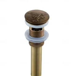Brass Pop Up Sink Drain Stopper with Overflow Bathroom Faucet Vessel Vanity Sink Drainer Antique Brass
