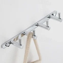 Brass Robe Hook Wall Mount Entryway Storage Rack for Jackets Coats Hats Scarves - 4 Hooks Contemporary Chrome