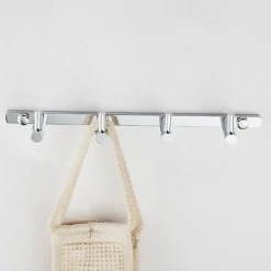 Brass Robe Hook Wall Mount Entryway Storage Rack for Jackets Coats Hats Scarves - 4 Hooks Contemporary Chrome