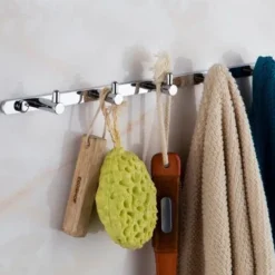 Brass Robe Hook Wall Mount Entryway Storage Rack for Jackets Coats Hats Scarves - 4 Hooks Contemporary Chrome