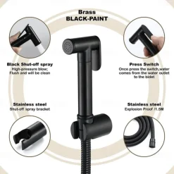 Brass Single Hole Bidet Painted Finishes Black Toilet Handheld Bidet Sprayer Self-Cleaning Contemporary Clean Spray Gun