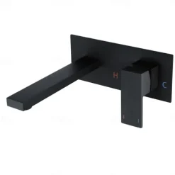 Brass Wall Mount Bathroom Sink Faucet,Black Single Handle One Hole Bath Taps with Hot and Cold Switch