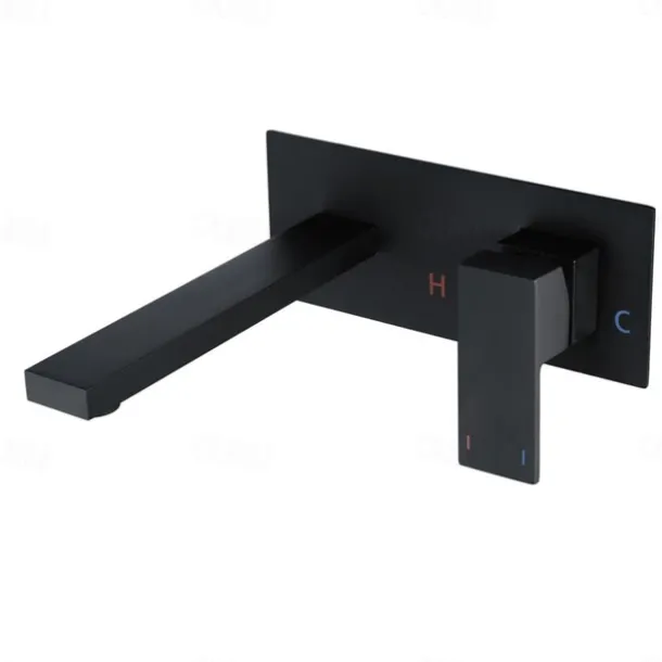 Brass Wall Mount Bathroom Sink Faucet,Black Single Handle One Hole Bath Taps with Hot and Cold Switch