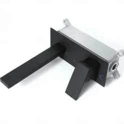 Brass Wall Mount Bathroom Sink Faucet,Black Single Handle One Hole Bath Taps with Hot and Cold Switch