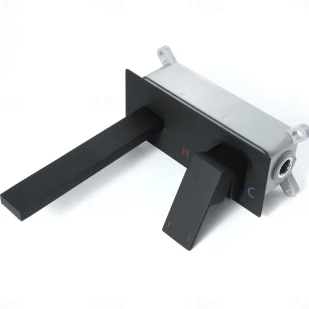 Brass Wall Mount Bathroom Sink Faucet,Black Single Handle One Hole Bath Taps with Hot and Cold Switch