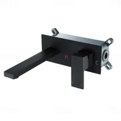 Brass Wall Mount Bathroom Sink Faucet,Black Single Handle One Hole Bath Taps with Hot and Cold Switch