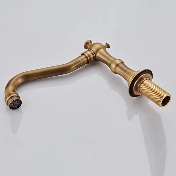 Brass Bathroom Faucet, Brushed Finish Antique Copper Two Handles Three Holes Widespread Bathroom Sink Faucet Contain with Cold and Hot Switch