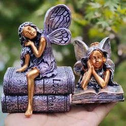 Bronze Angel Resin Figurine, Book Angel Girl Sculpture, Creative Home Decor for Bookshelves, Desk, and Office Decoration