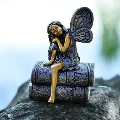 Bronze Angel Resin Figurine, Book Angel Girl Sculpture, Creative Home Decor for Bookshelves, Desk, and Office Decoration