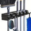 Broom Holder, Wall Mounted Garden Tool Organizer, Home Laundry Room, Kitchen, Closet, Shed, Garage Organization And Storage Utility Rack, 5 Slots & 6 Hooks, Rake, Shovel, Mop Hanger