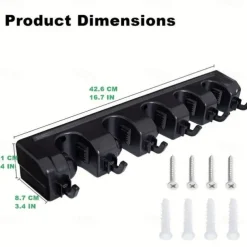 Broom Holder, Wall Mounted Garden Tool Organizer, Home Laundry Room, Kitchen, Closet, Shed, Garage Organization And Storage Utility Rack, 5 Slots & 6 Hooks, Rake, Shovel, Mop Hanger