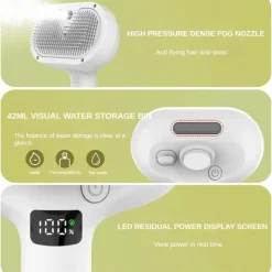 Brush for Dogs, 3 in 1 Water Dog Brush with Water Tank and Release Button, Steam Dog Brush for Shedding Matted Hair, Misty Water Brush for Dogs Cats, Misty Spray Cat Brush