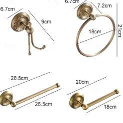 Brushed Brass Towel Holder Antique Brass Vintage Wall Mounted Bathroom Accessory Set for Drilling Shower Wall Retro Country House Style Towel Hooks Toilet Paper Holder