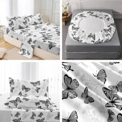 Brushed Fitted Sheet Soft Polyester Deep Pocket Easy Care Machine Washable Elegant Mandala Butterfly Bedroom Decor (Pillowcase Not Included)