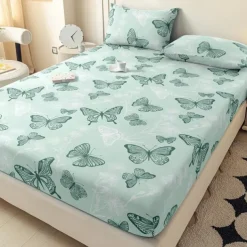 Brushed Fitted Sheet Soft Polyester Deep Pocket Easy Care Machine Washable Elegant Mandala Butterfly Bedroom Decor (Pillowcase Not Included)