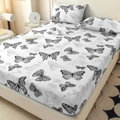Brushed Fitted Sheet Soft Polyester Deep Pocket Easy Care Machine Washable Elegant Mandala Butterfly Bedroom Decor (Pillowcase Not Included)