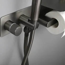 Brushed Gold Bidet Sprayer Concealed Button Brass Valve with Commodity Shelf Paper Holder Plastic Sprayer PVC Hose Grey