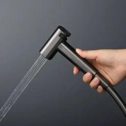 Brushed Gold Bidet Sprayer Concealed Button Brass Valve with Commodity Shelf Paper Holder Plastic Sprayer PVC Hose Grey