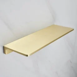Brushed Golden Bathroom Shelf Brass Wall Mounted Metal Floating Rectangle Shelf 1PC