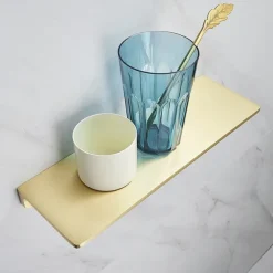 Brushed Golden Bathroom Shelf Brass Wall Mounted Metal Floating Rectangle Shelf 1PC