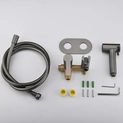 Brushed Grey Bidet Sprayer set wall Bidet shower Hot And Cold bidet Bathroom Solid Brass Shattaf Shower Faucet mixer tap